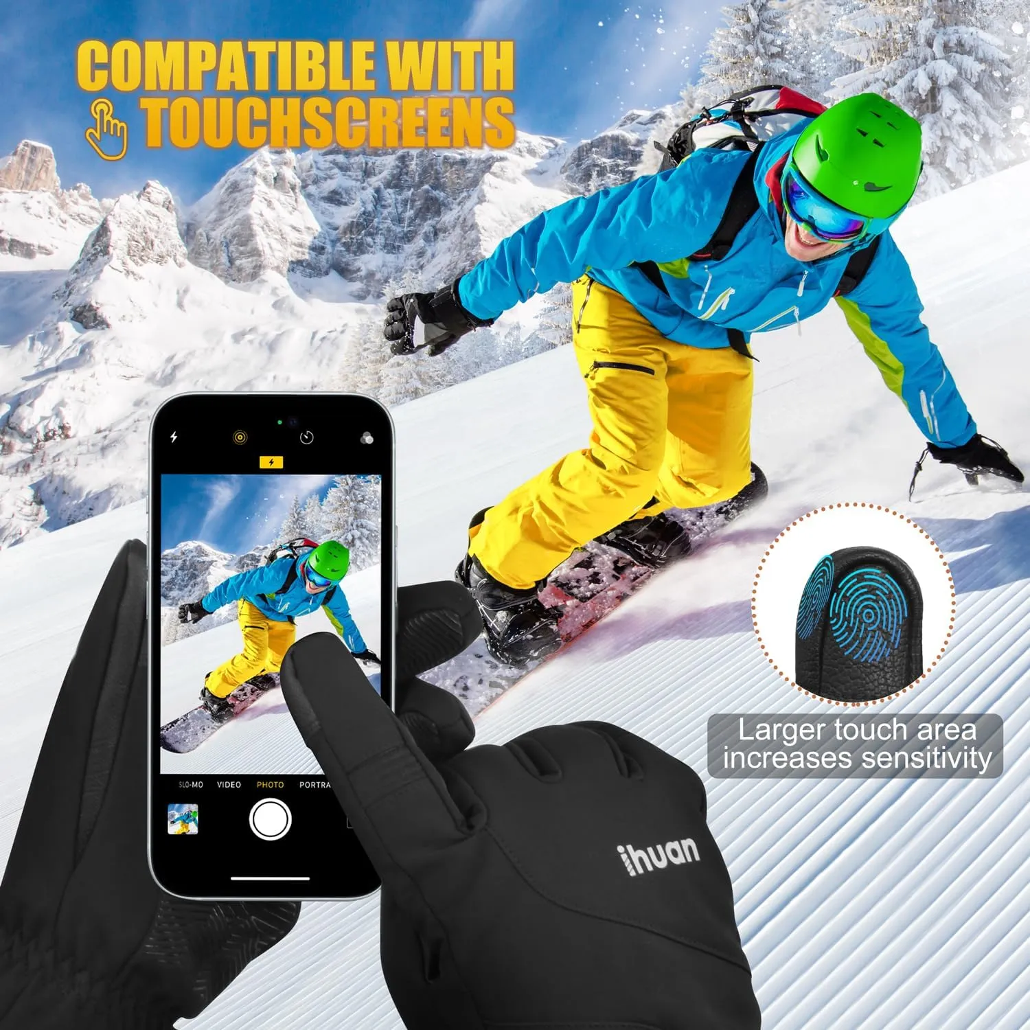 ihuan Winter Waterproof Gloves Women Men Ski Snow-Cold Weather Warm Thermal Touch Screen, Driving Hiking Motorcycle Cycling