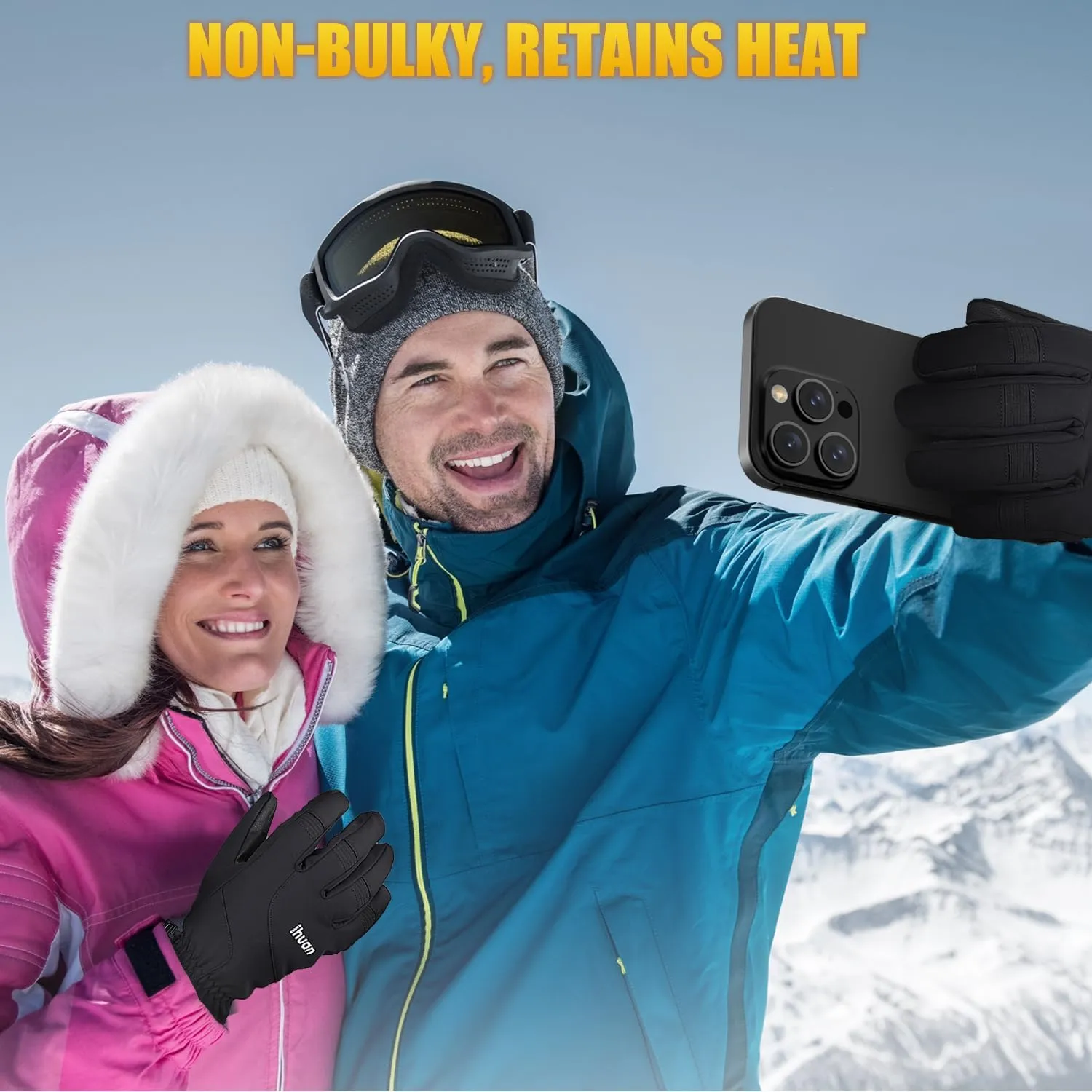 ihuan Winter Waterproof Gloves Women Men Ski Snow-Cold Weather Warm Thermal Touch Screen, Driving Hiking Motorcycle Cycling