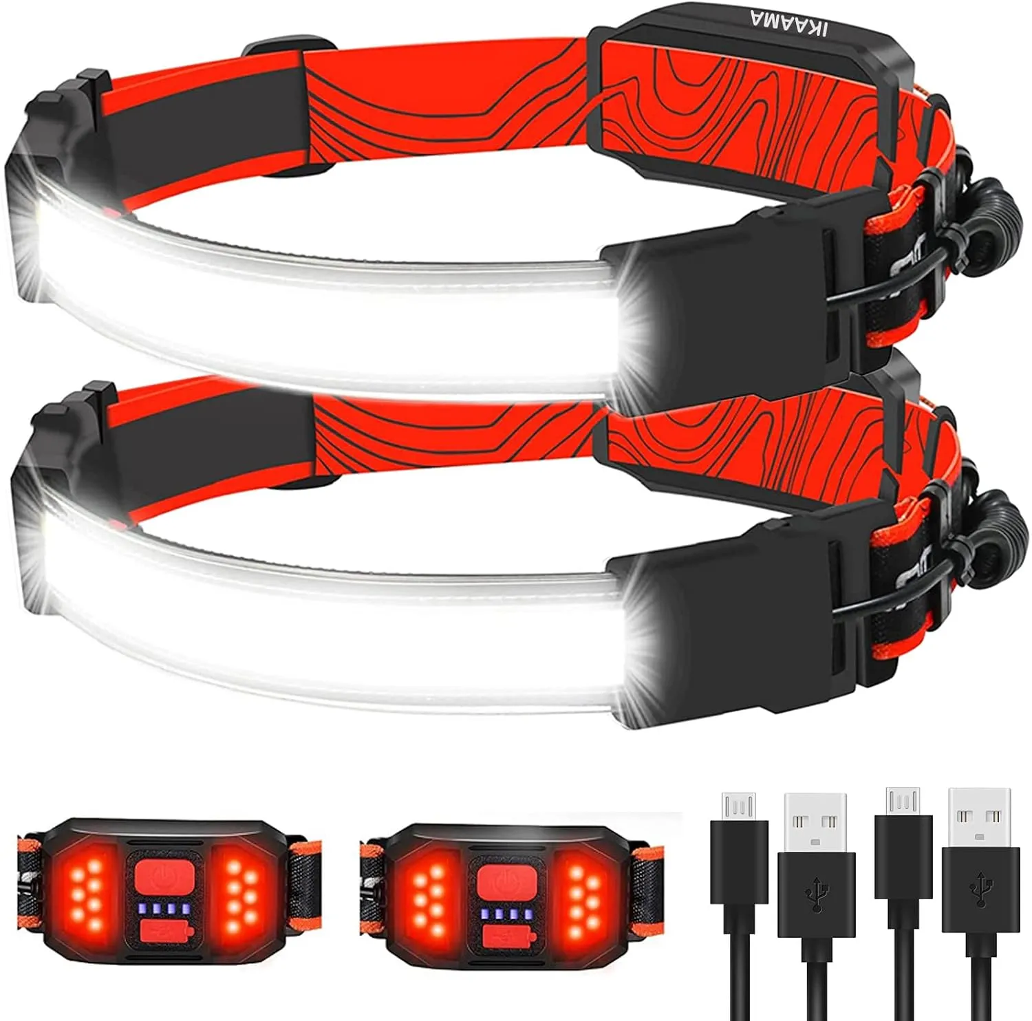 IKAAMA Headlamp Rechargeable, 500 Lumen Super Bright LED Head Lamp with 210° Wide Beam, 3 Modes Lightweight Headlight, IP42 Waterproof Head Flashlight for Outdoor Camping Hiking Running Cycling