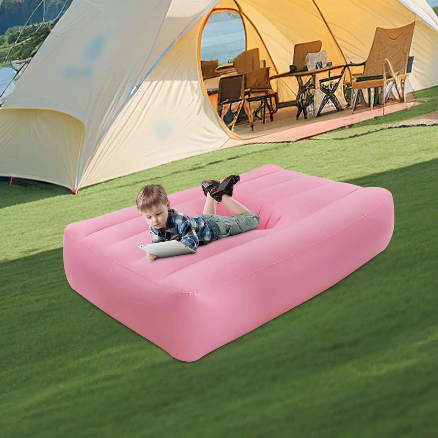 Inflatable Bed with Electric Air Pump Post Surgery Recovery Bed w/Hole PVC Inflatable Bed Indoor/Outdoor Blow-Up Guest Bed Foldable Air Mattresses Portable Lifting Cushions 72 * 40 * 17in