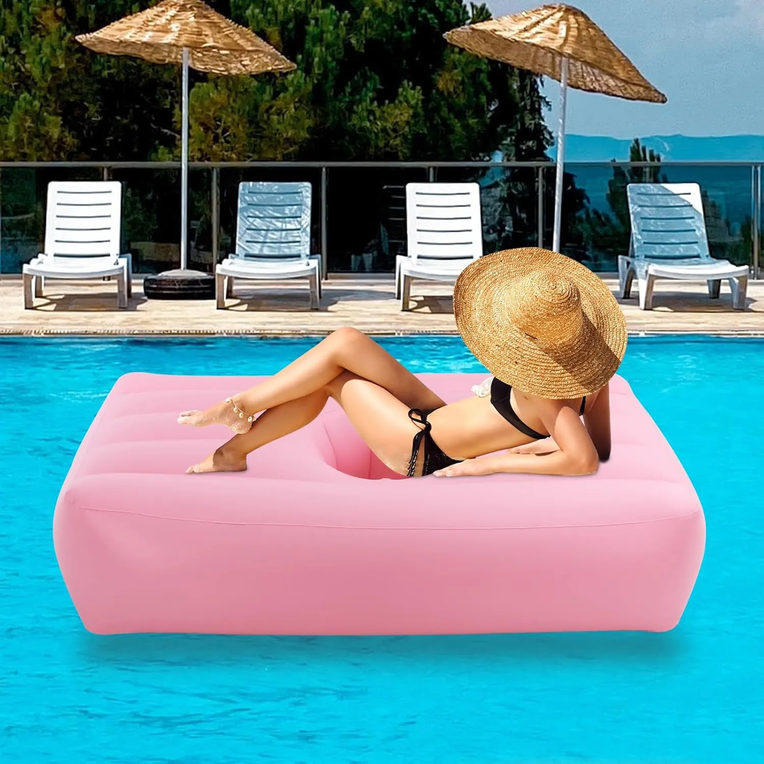 Inflatable Bed with Electric Air Pump Post Surgery Recovery Bed w/Hole PVC Inflatable Bed Indoor/Outdoor Blow-Up Guest Bed Foldable Air Mattresses Portable Lifting Cushions 72 * 40 * 17in