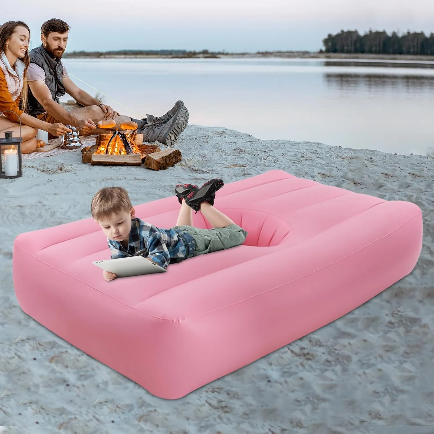 Inflatable Bed with Electric Air Pump Post Surgery Recovery Bed w/Hole PVC Inflatable Bed Indoor/Outdoor Blow-Up Guest Bed Foldable Air Mattresses Portable Lifting Cushions 72 * 40 * 17in