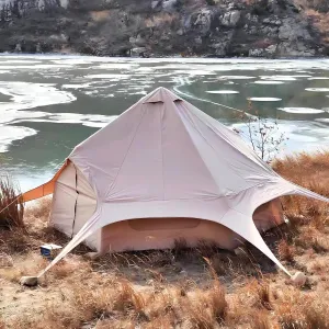 Inflatable Tent, Inflatable Yurt Tent, Portable Inflatable Tent with Stove Jack, Cotton Canvas Material, Roomy Bell Tent for Family Glamping Camping, 4 Season Tent for 4-8 Person, Gray