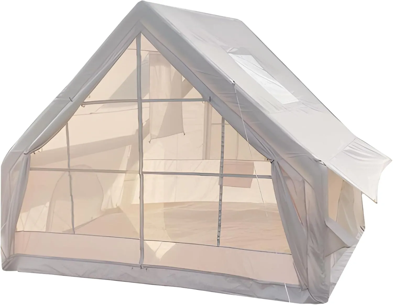 Inflatable Tents for Camping, 1-6 Person Family Blow-Up Tent, Easy Setup Waterproof Tents for Camping, Windproof Outdoor Air Tent, Large 4 Seasons Family Glamping Hiking House Beige 300cm