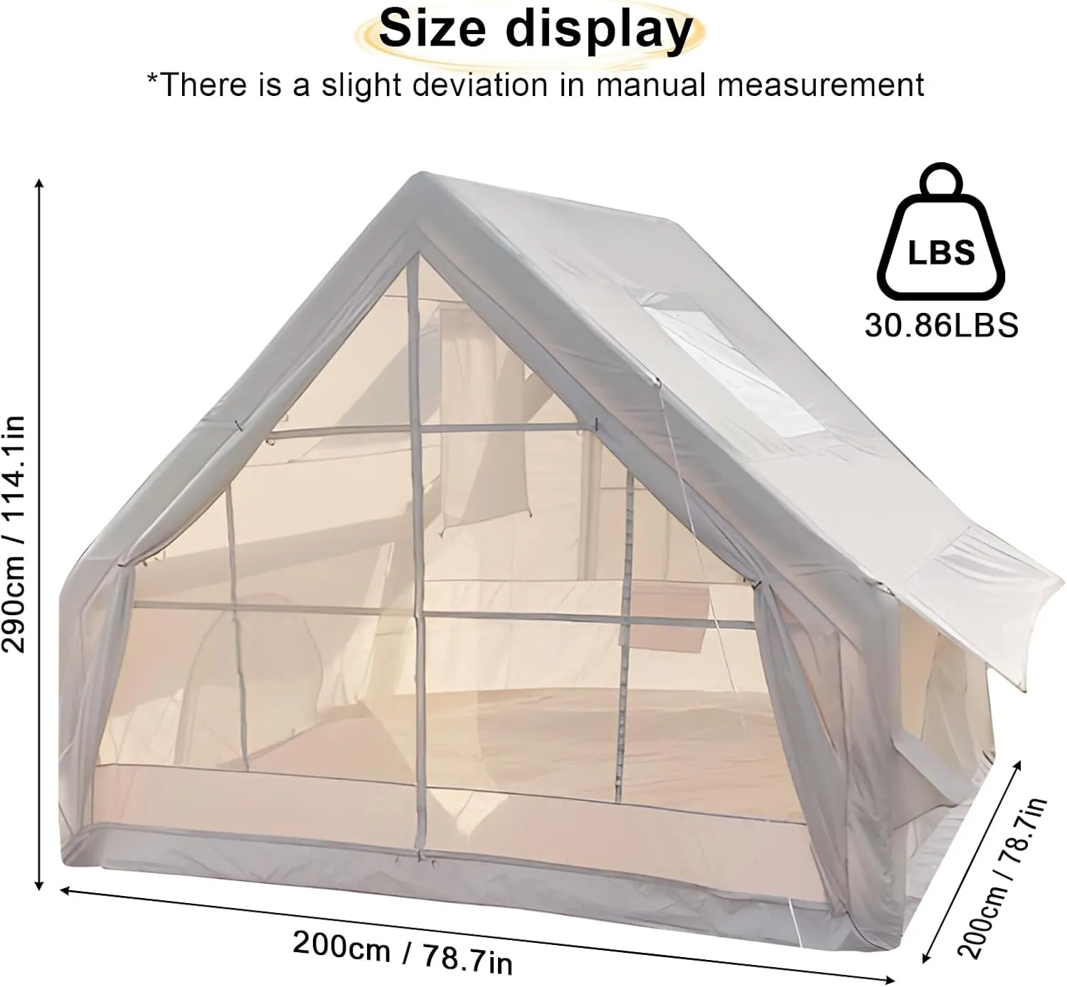 Inflatable Tents for Camping, 1-6 Person Family Blow-Up Tent, Easy Setup Waterproof Tents for Camping, Windproof Outdoor Air Tent, Large 4 Seasons Family Glamping Hiking House Beige 300cm