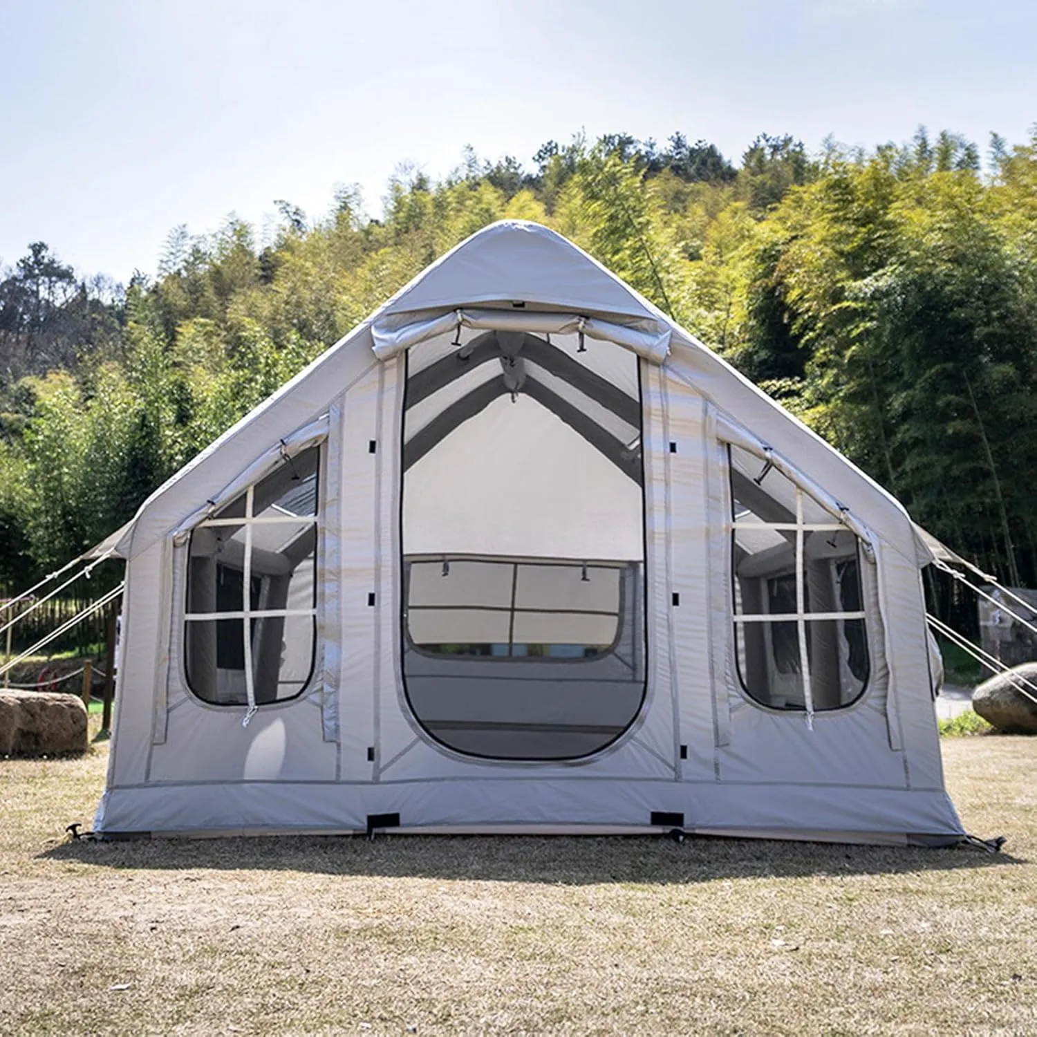 Inflatable Tents for Camping 6-8 Person,Pop Up Blow Up Tent with Chimney Opening Skylight,4 Season Glamping Tents Large Outdoor Family Luxury Big Air House Tent