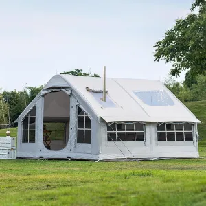 Inflatable Tents for Camping 6-8 Person,Pop Up Blow Up Tent with Chimney Opening Skylight,4 Season Glamping Tents Large Outdoor Family Luxury Big Air House Tent