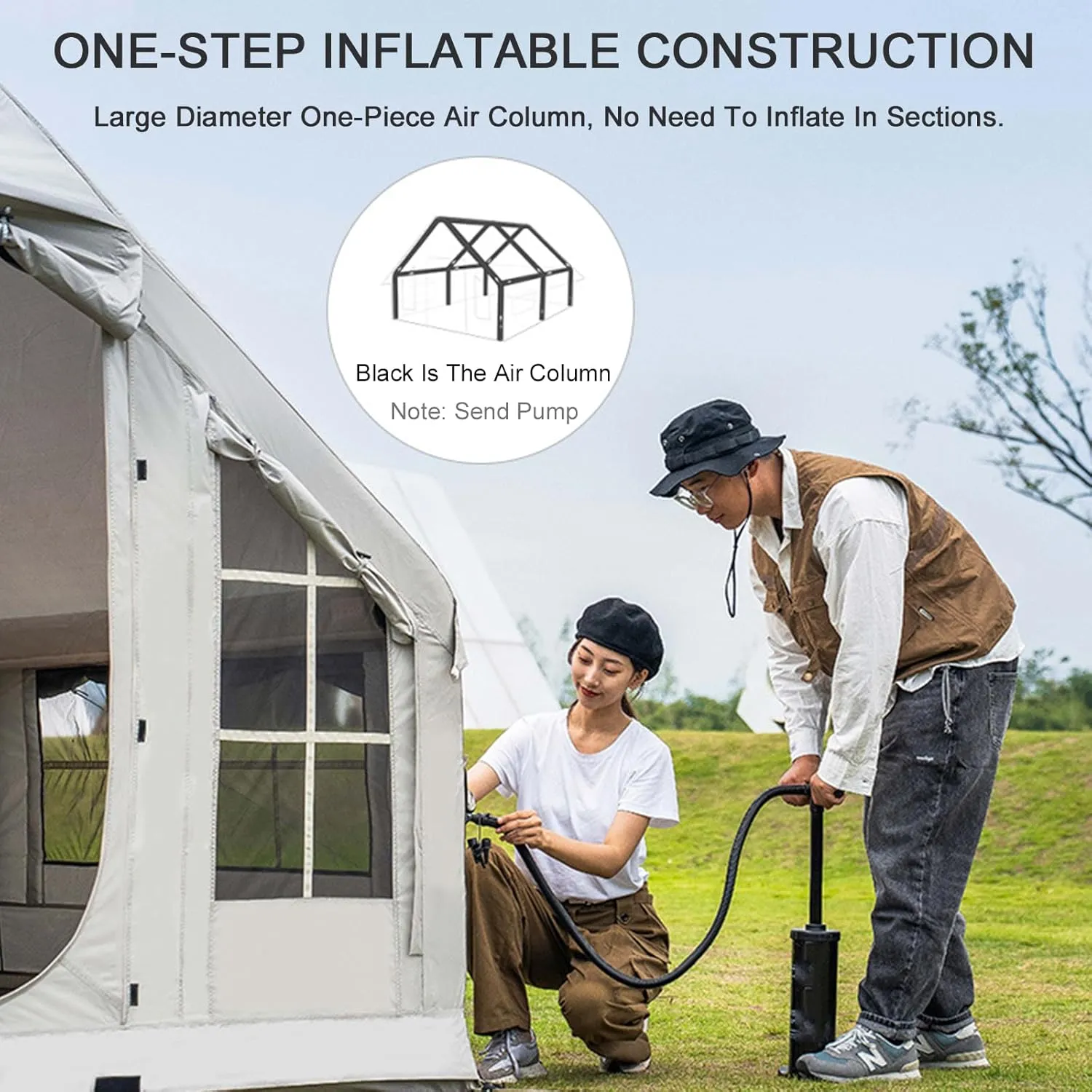 Inflatable Tents for Camping with Pump 4-8 Person Camping Tent with Stove Jack,4 Season Waterproof Windproof Large Air Tent,Outdoor Family Glamping Tent with Mesh Windows Doors