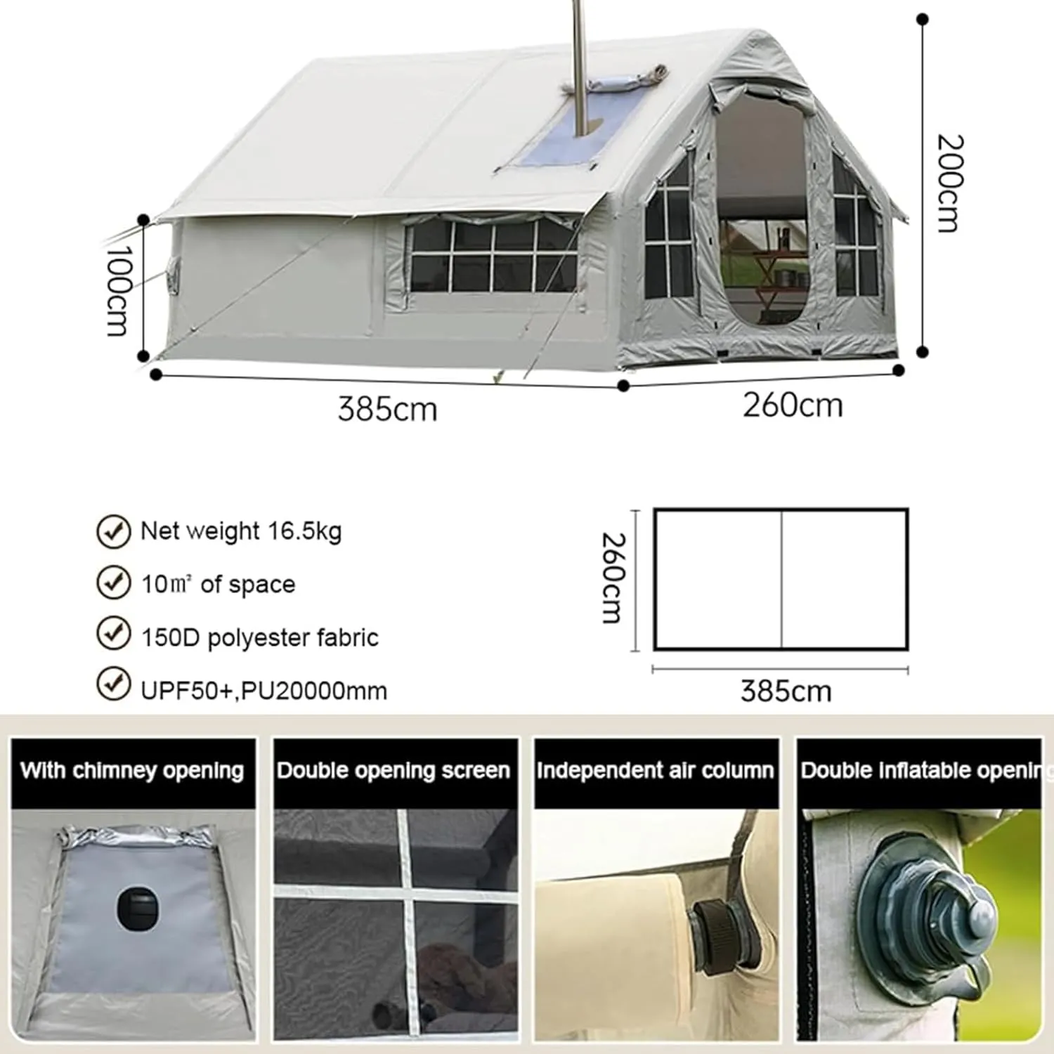 Inflatable Tents for Camping with Pump 4-8 Person Camping Tent with Stove Jack,4 Season Waterproof Windproof Large Air Tent,Outdoor Family Glamping Tent with Mesh Windows Doors