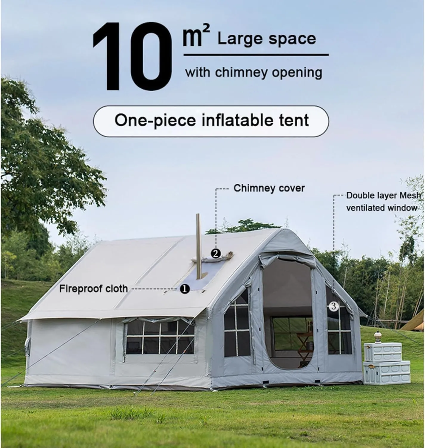 Inflatable Tents for Camping with Pump 4-8 Person Camping Tent with Stove Jack,4 Season Waterproof Windproof Large Air Tent,Outdoor Family Glamping Tent with Mesh Windows Doors