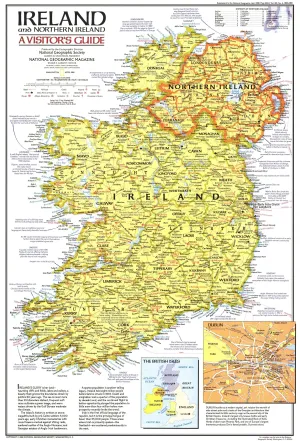 Ireland and Northern Ireland Visitors Guide Wall Map - Published 1981 by National Geographic