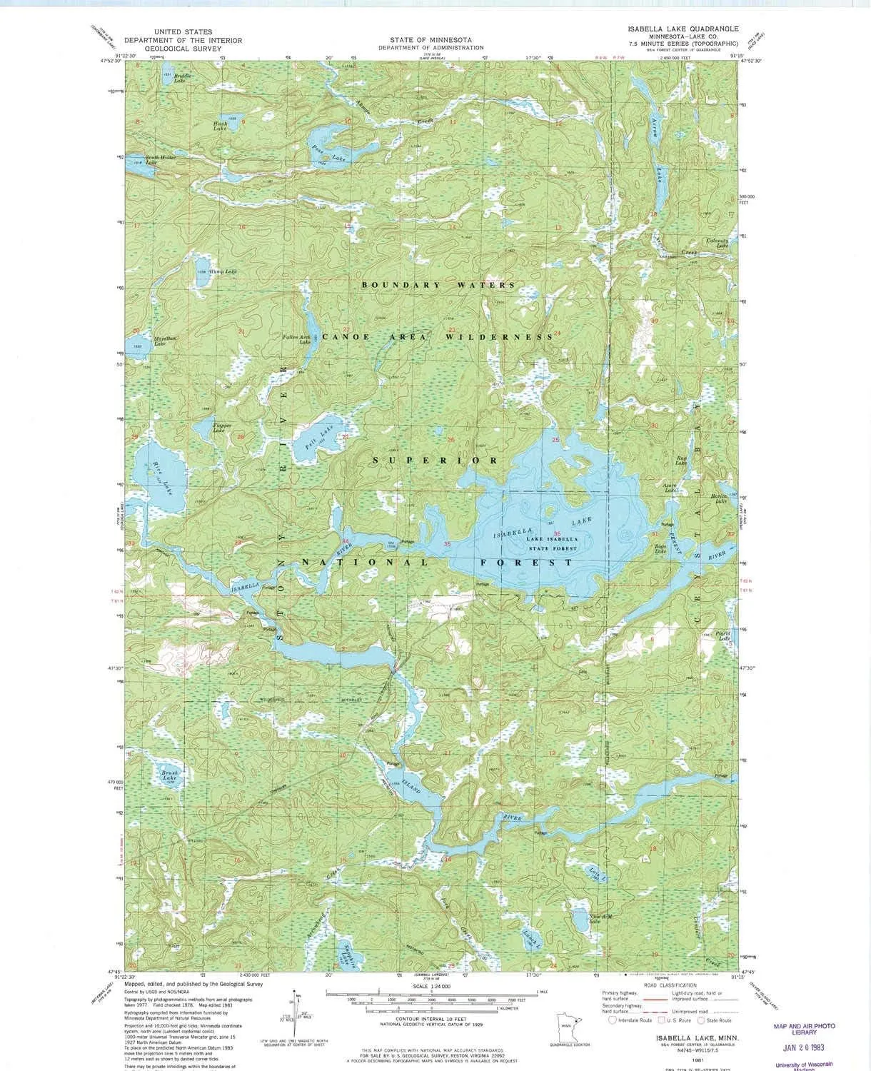 Isabella Lake MN topo map, 1:24000 Scale, 7.5 X 7.5 Minute, Historical, 1981, Updated 1982, 27.23 x 21.53 in