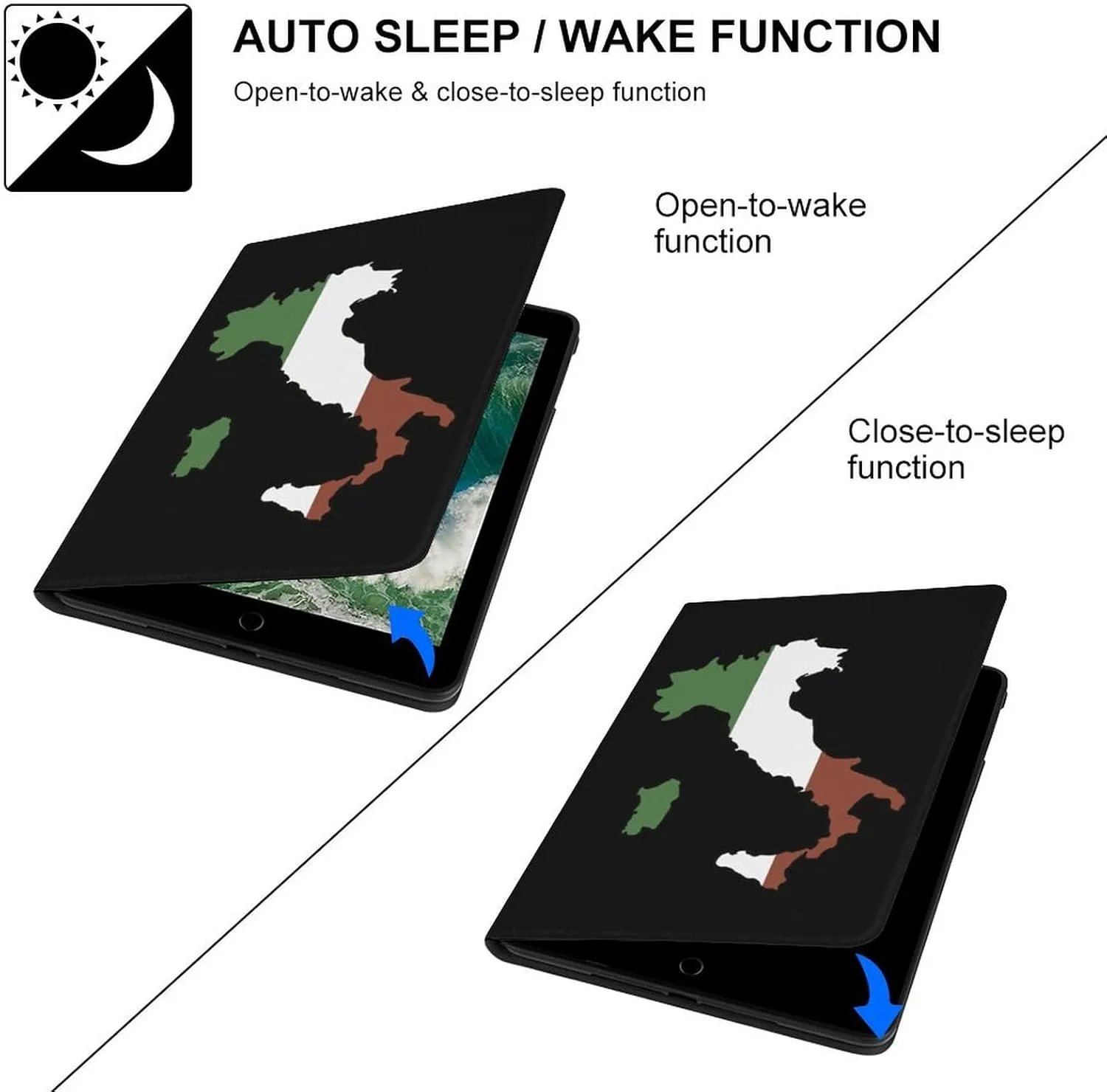 Italy Map Flag Fashion Case Compatible with ipad 2017/2018/Air1/Air2 (9.7in) Waterproof Protective Cover Adjustable Stand Auto Sleep/Wake, style