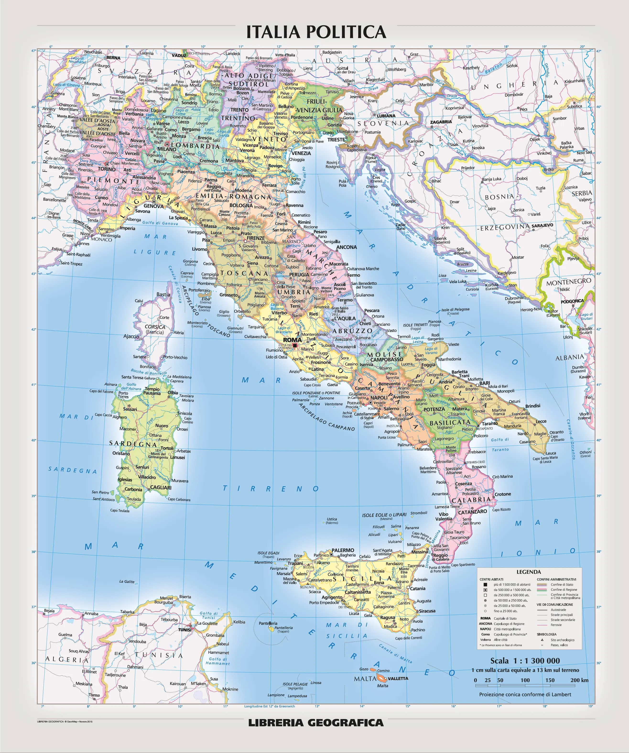 Italy Political Wall Supermap in Italian 1174 x 1000 mm Wall Map