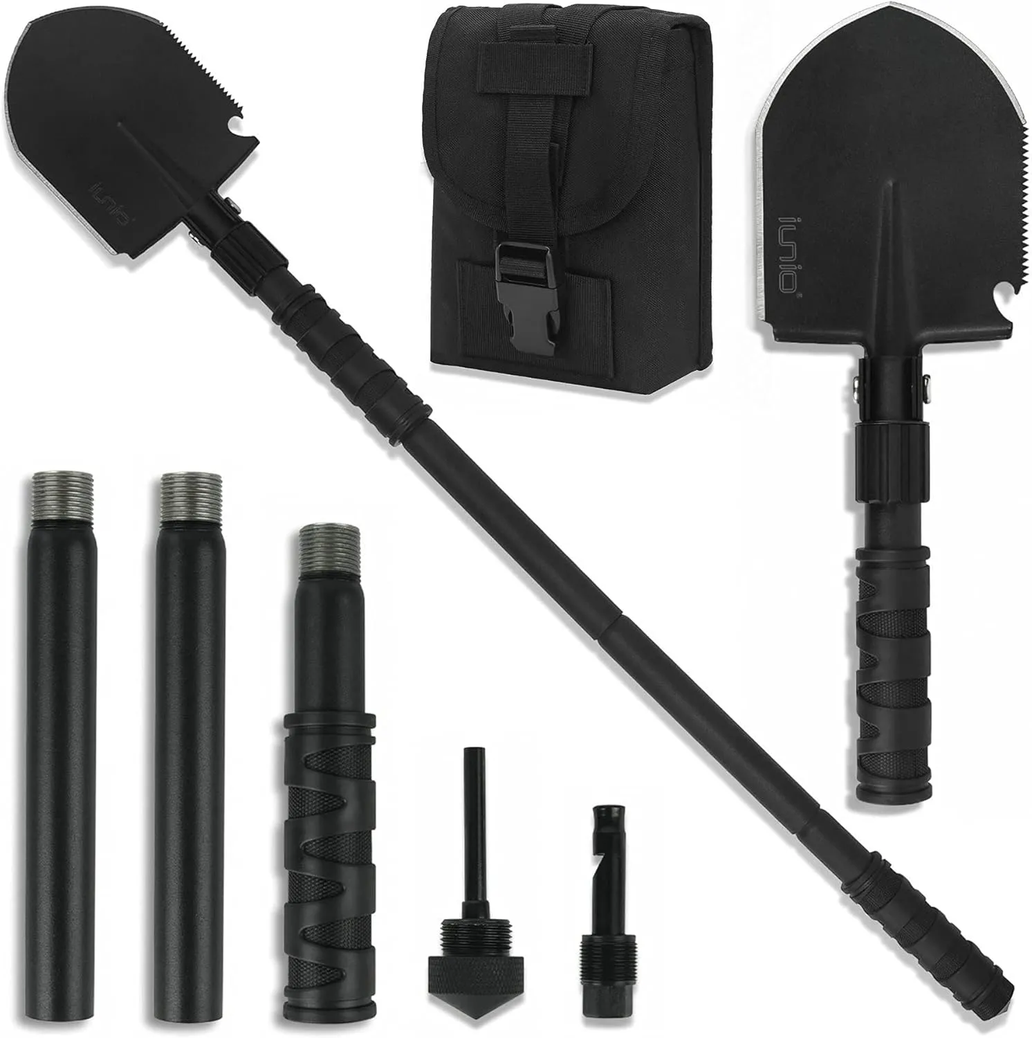 iunio Camping Shovel,Shovel Folding, Portable, Multitool, Foldable Entrenching Tool, Collapsible Spade, for Backpacking, Trenching, Hiking, Survival, Car Emergency