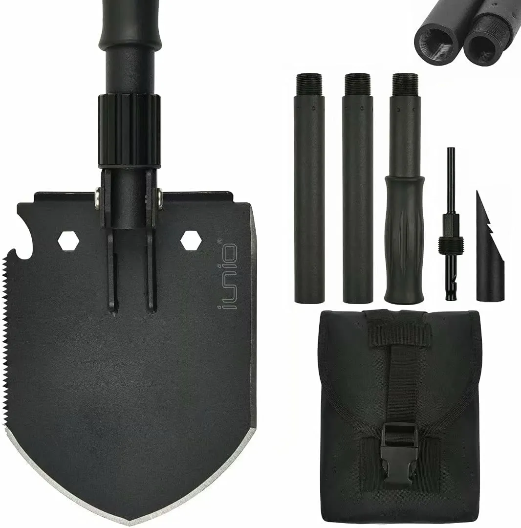 iunio Camping Shovel,Shovel Folding, Portable, Multitool, Foldable Entrenching Tool, Collapsible Spade, for Backpacking, Trenching, Hiking, Survival, Car Emergency