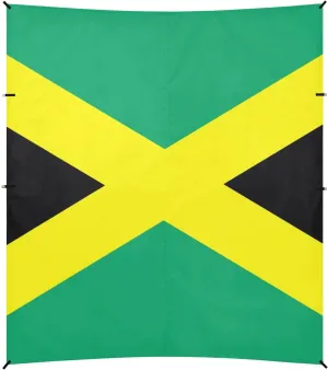 Jamaica Flag Foldable Beach Canopy UPF50  Protection Waterproof Sun Shade with Sandbags and Shovel for Backyard, Grassland, Park