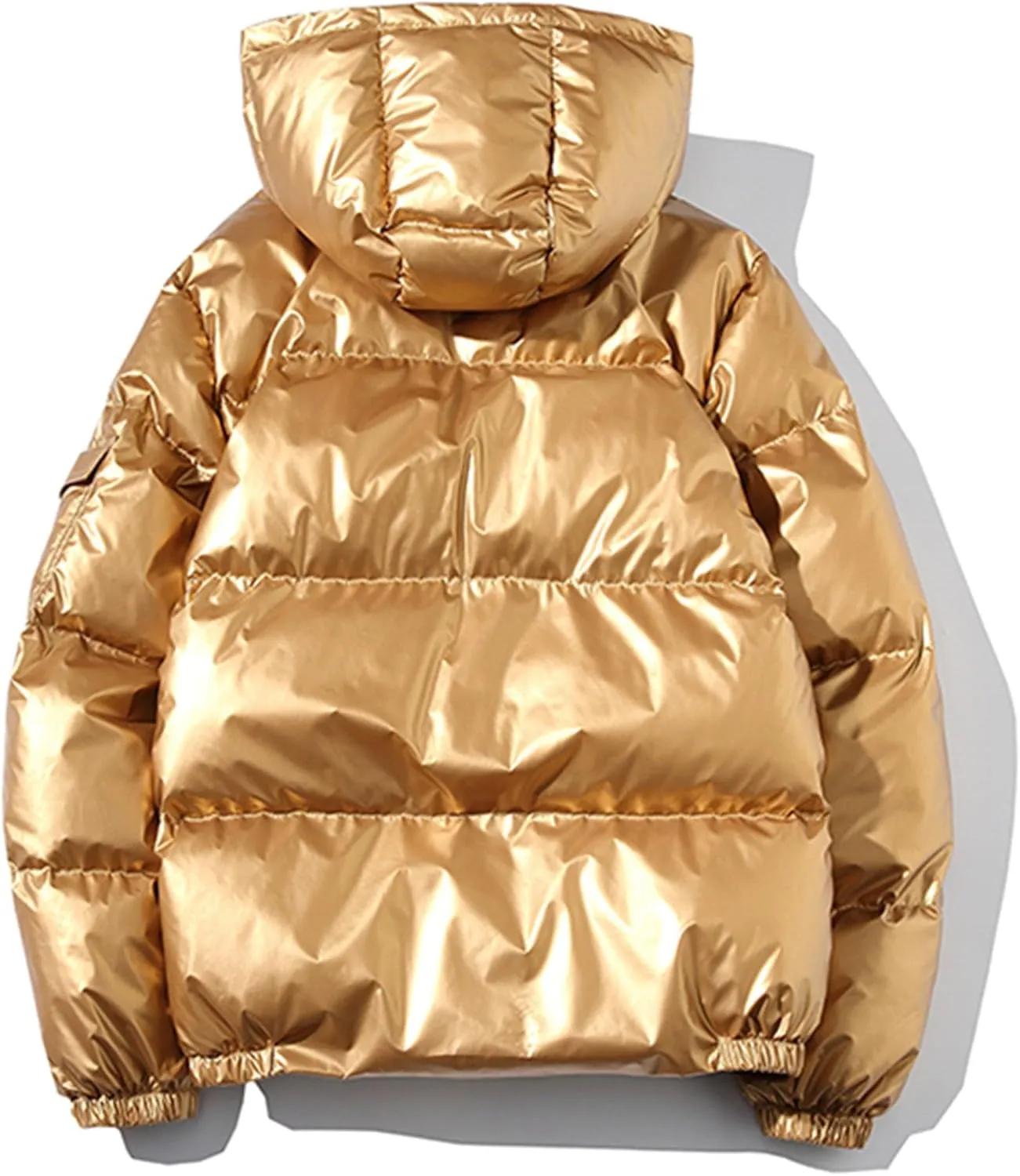 JEsilunmaMY Men's Warm Padded Shiny Puffer Jackets Thicken Casual Hooded Puffy Down Coat Windproof Winter Coats for Men