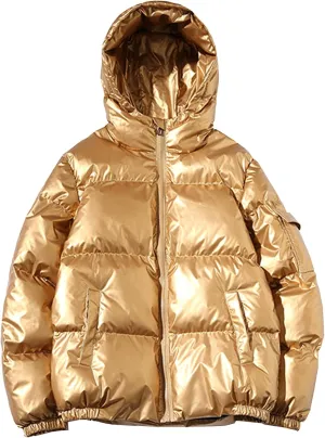 JEsilunmaMY Men's Warm Padded Shiny Puffer Jackets Thicken Casual Hooded Puffy Down Coat Windproof Winter Coats for Men