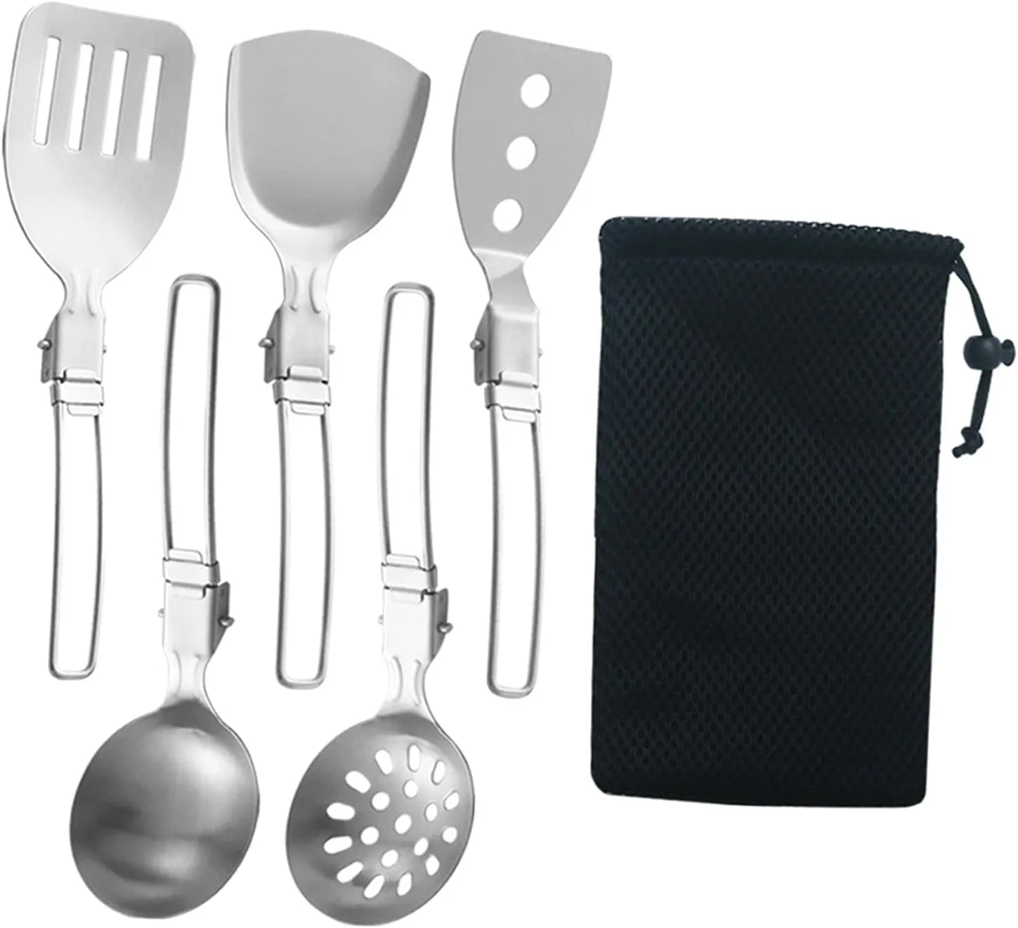 jojomis 6Pcs Camp Cooking Utensil Set, Foldable Outdoor Kitchen Gear, Stainless Steel Cookware Kit for Camping, RV, BBQ