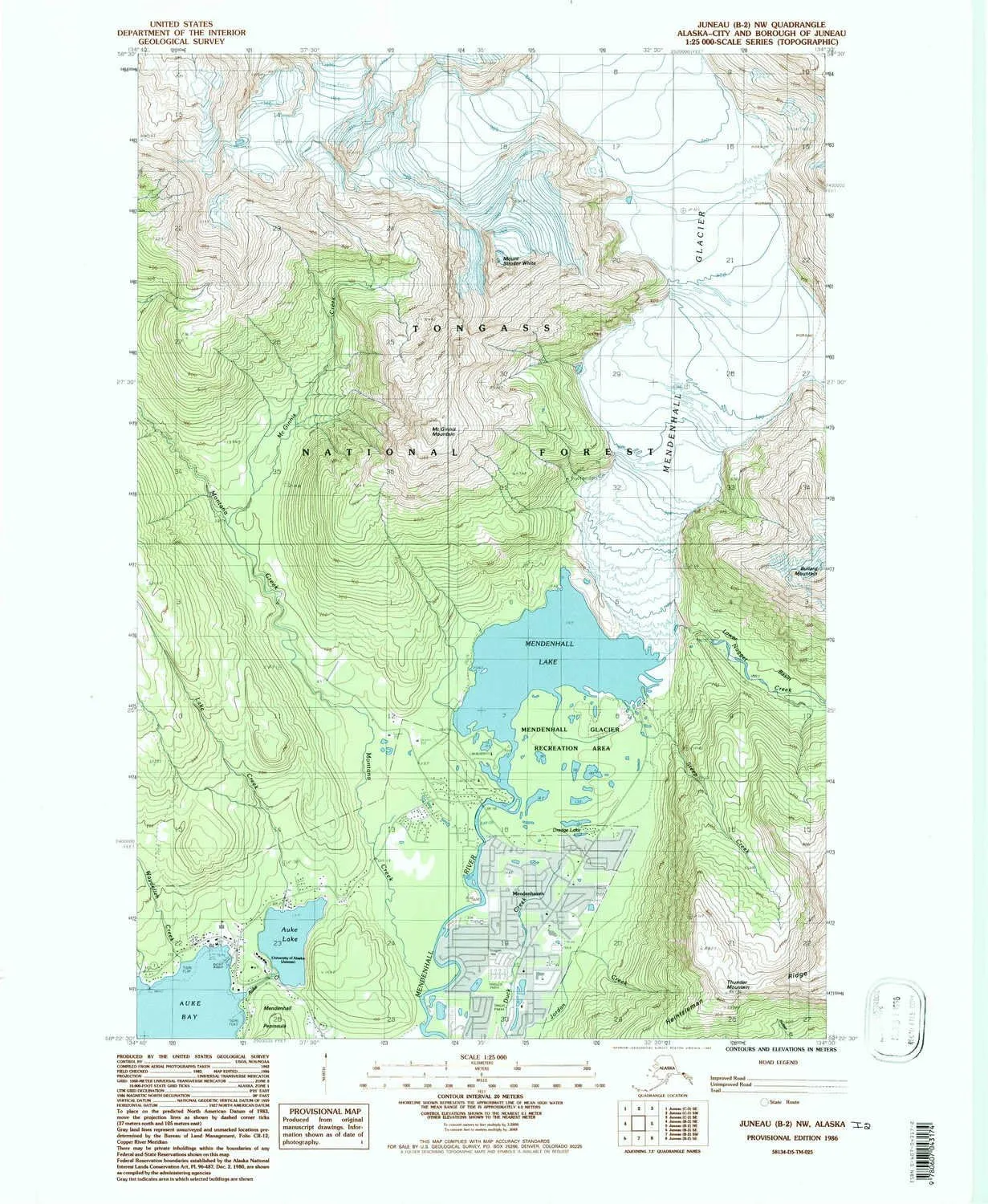 Juneau B 2 NW AK topo map, 1:25000 Scale, 7.5 X 7.5 Minute, Historical, 1986, Updated 1987, 26.8 x 22 in