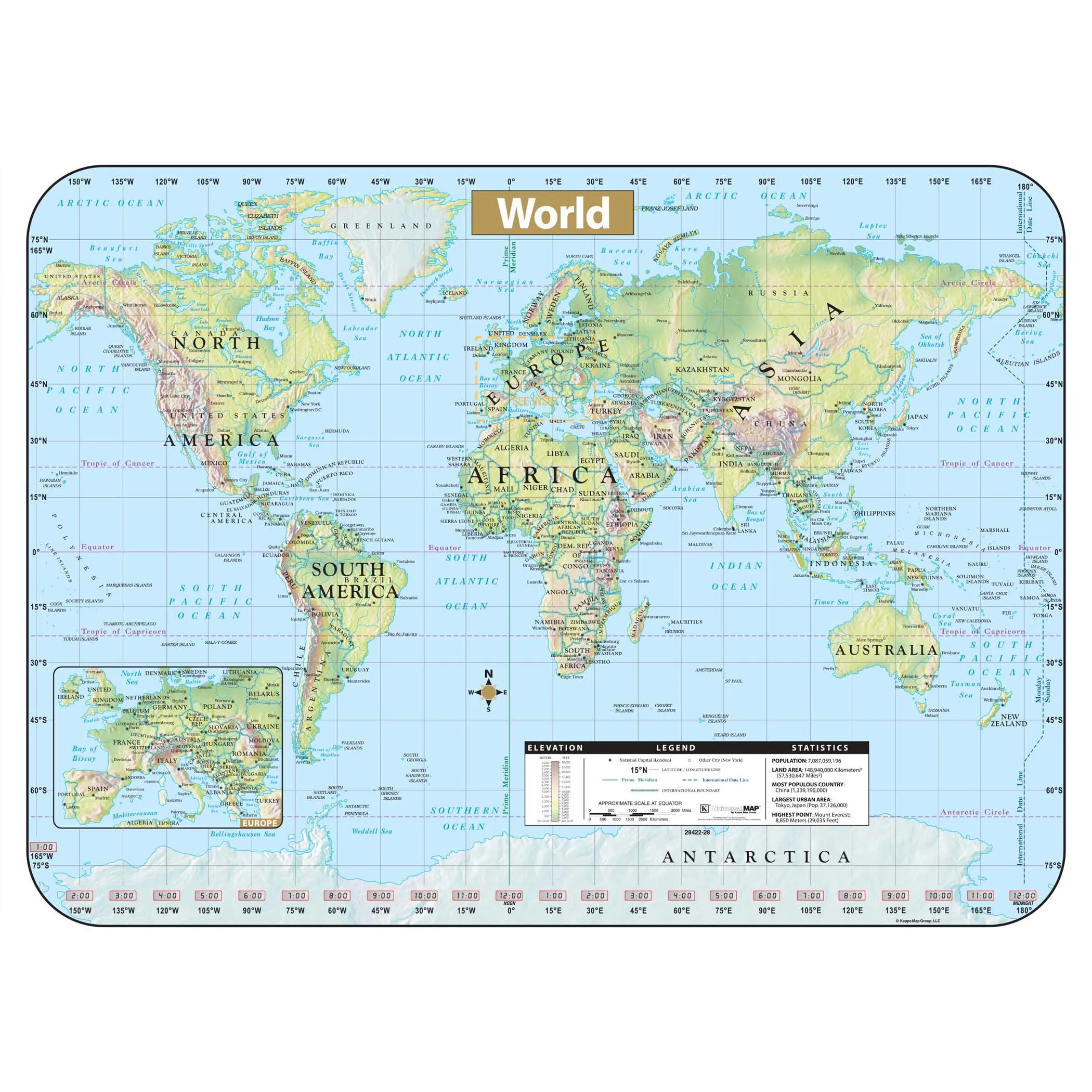 KAPPA Map Group World Shaded Relief Map (discontinued)