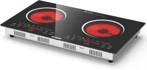 Karinear 2 Burners Electric Cooktop 24 Inch, 110v~120v Countertop and Built-in Elecric Stove Top, Portable Electric Radiant with Outlet Plug, Sensor Touch, Child Safety Lock, Timer(white)