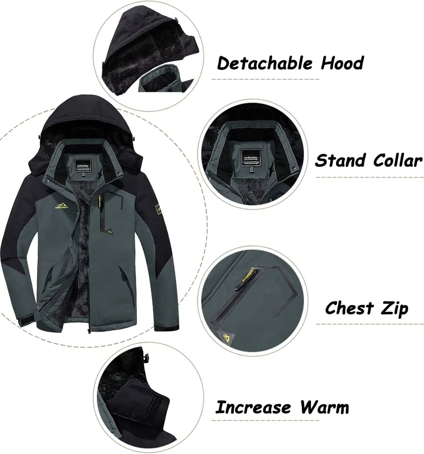 KEFITEVD Men's Waterproof Ski Snow Jacket Snowboarding Jackets Windproof Fleece Warm Heavy Hooded Coat Mountain Rain Jacket