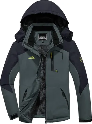 KEFITEVD Men's Waterproof Ski Snow Jacket Snowboarding Jackets Windproof Fleece Warm Heavy Hooded Coat Mountain Rain Jacket