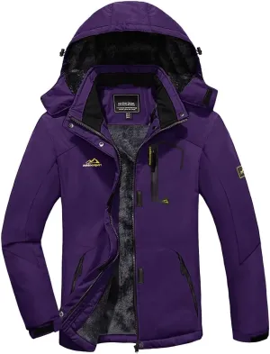 KEFITEVD Women's Waterproof Ski Snow Jacket Snowboarding Jackets Windproof Fleece Warm Heavy Hooded Coat Mountain Rain Jacket