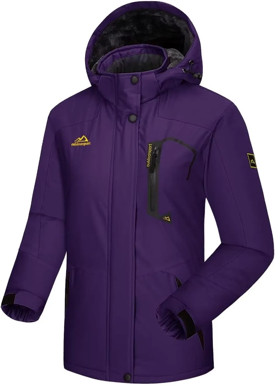 KEFITEVD Women's Waterproof Ski Snow Jacket Snowboarding Jackets Windproof Fleece Warm Heavy Hooded Coat Mountain Rain Jacket