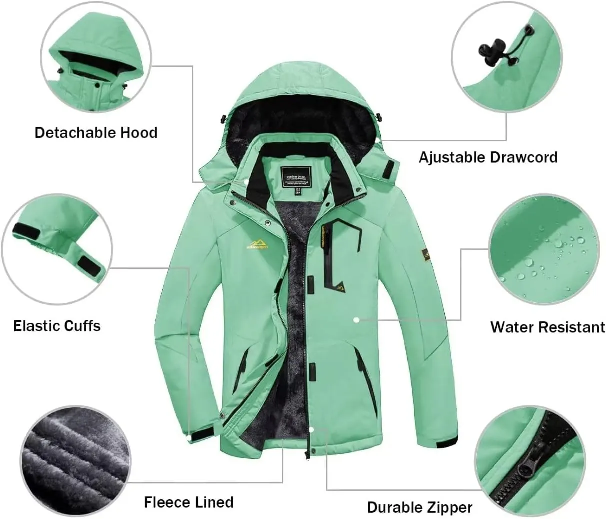KEFITEVD Women's Waterproof Ski Snow Jacket Snowboarding Jackets Windproof Fleece Warm Heavy Hooded Coat Mountain Rain Jacket