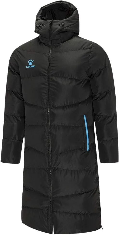 KELME Men's Long Parka Winter Coats, Windproof Hooded Soccer Jacket, Stadium Outdoor Cold Weather Warm Outerwear