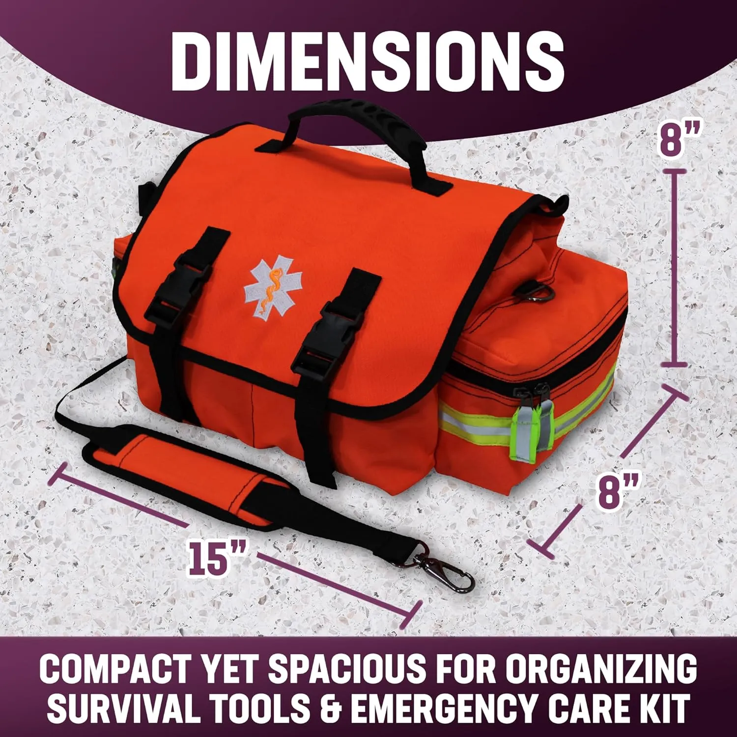 Kemp USA EMT First Responder Trauma Bag - First Aid Kit & Survival Gear with High Visibility Reflectors for Rapid First Aid & Medical Response Survival Tools Organizer - Orange