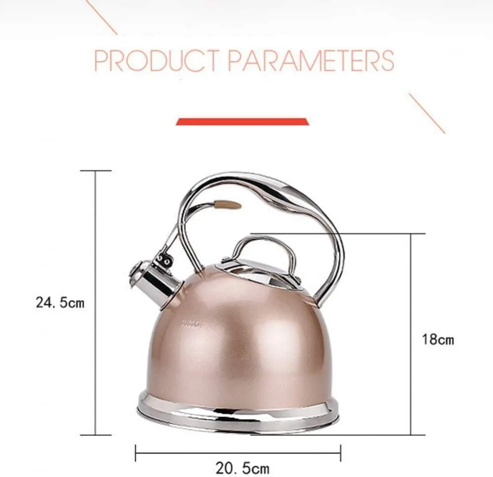 Kettle,Stovetop Whistling Kettle, High Capacity, Stainless Steel, Three Layer Composite Bottom, Fast Heat Elegant and for Gas Stove, Induction, Etc. Quick Boil-Gold||3L Teapots(Red)