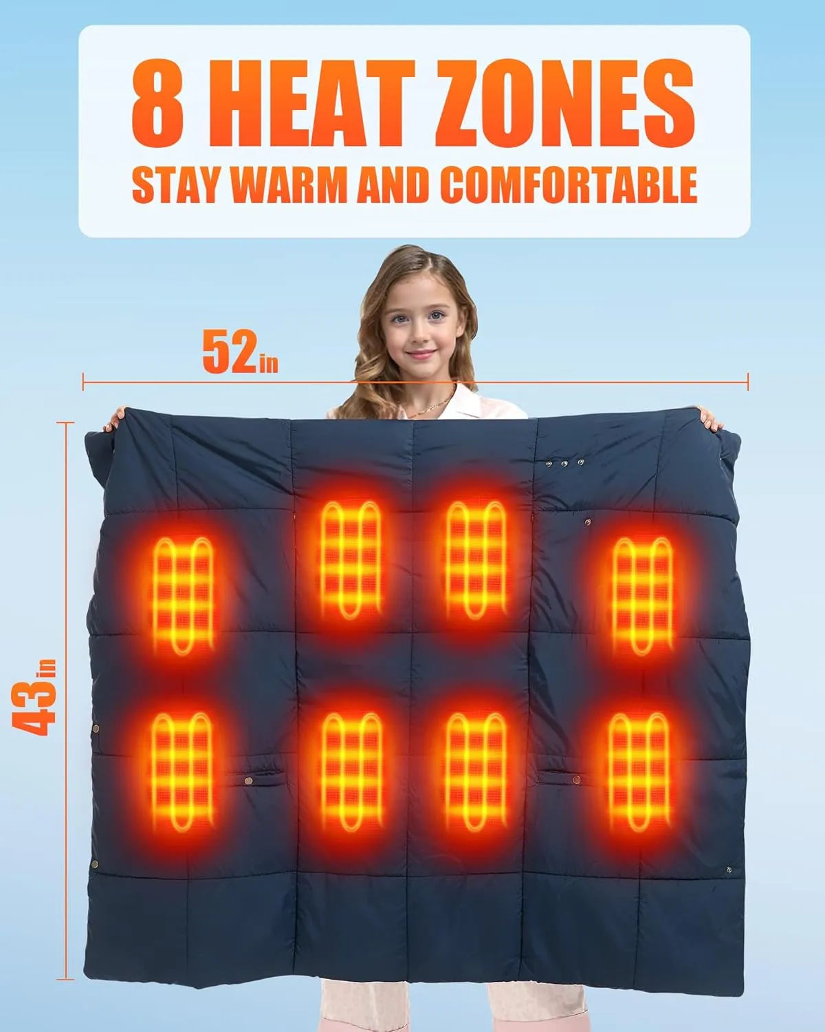 Kids Heated Blanket Battery Operated - Boys and Girls 7.4V DC Portable Wireless Cordless USB Heating Blanket for Outdoors