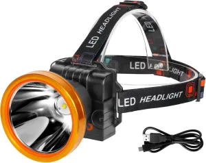 Kitness Ultra-Bright LED Headlamp,High Power Rechargeable Waterproof Headlight with 2 Light Modes for Outdoor Activities,Perfect for Camping, Hiking, Running, Emergencies (Gold Style-Yellow Light)