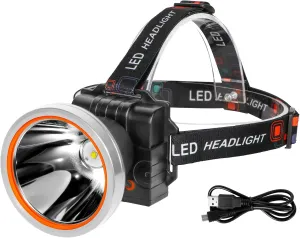 Kitness Ultra-Bright LED Headlamp,High Power Rechargeable Waterproof Headlight with 2 Light Modes for Outdoor Activities,Perfect for Camping, Hiking, Running, Emergencies (Silver Style-Yellow Light)