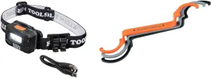 Klein Tools 56049 Rechargeable Headlamp/LED Lights, Adjustable Fabric Strap & 50900R Conduit Lockout Wrench Set, Tighten and Loosen Locknuts in Tight Spaces, 1/2