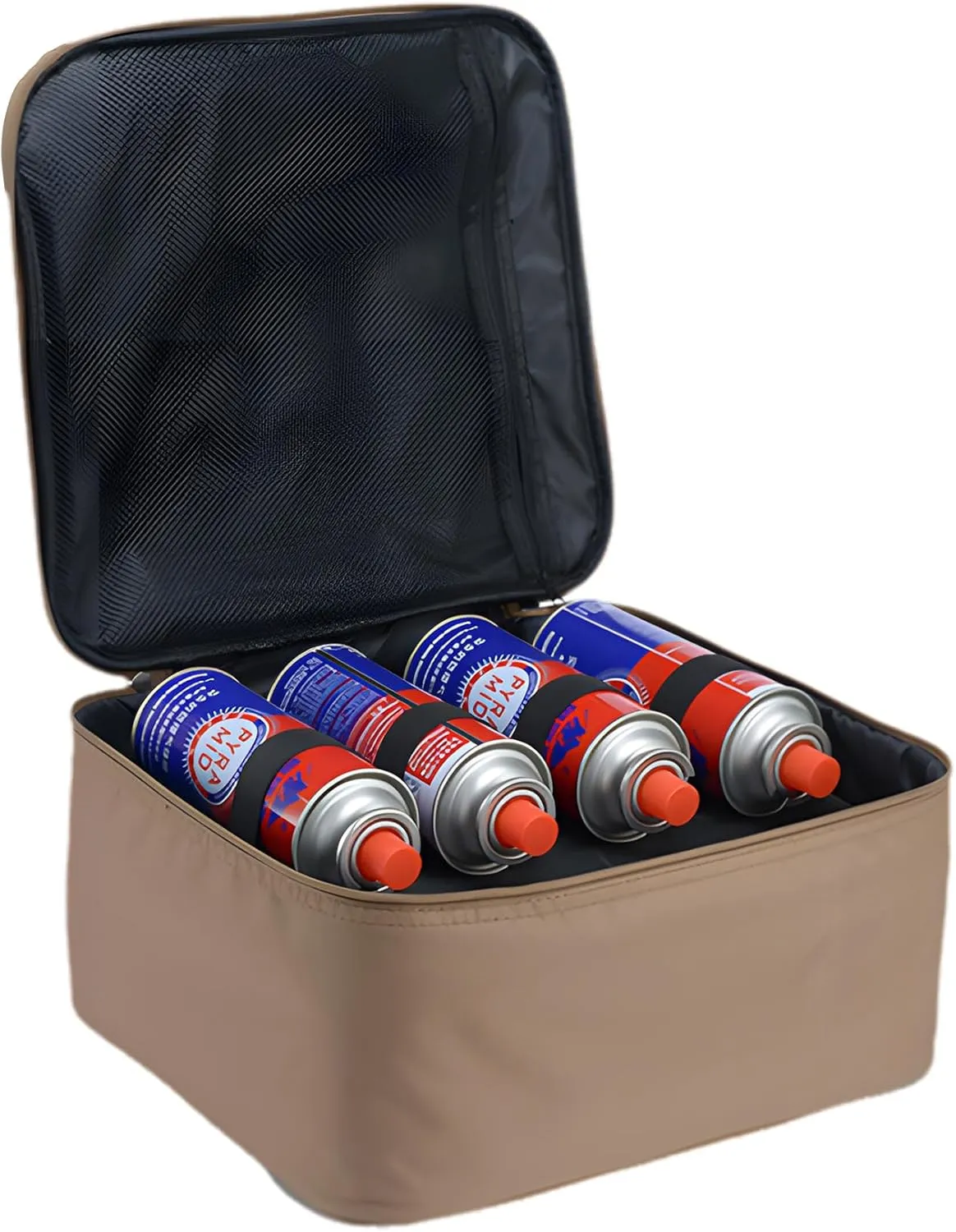Klmnop Outdoor Camping Cassette Stove Bag, Portable Gas Cooking Utensils Storage Box, Multifunctional Camping Picnic Storage Bag(Khaki)