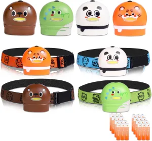 KunHe 8 Pack Kids Headlamp Stocking Stuffers for Kids Christmas Gift for Girls Boys Animals Head Lamp for Camping, Running, Batteries Included