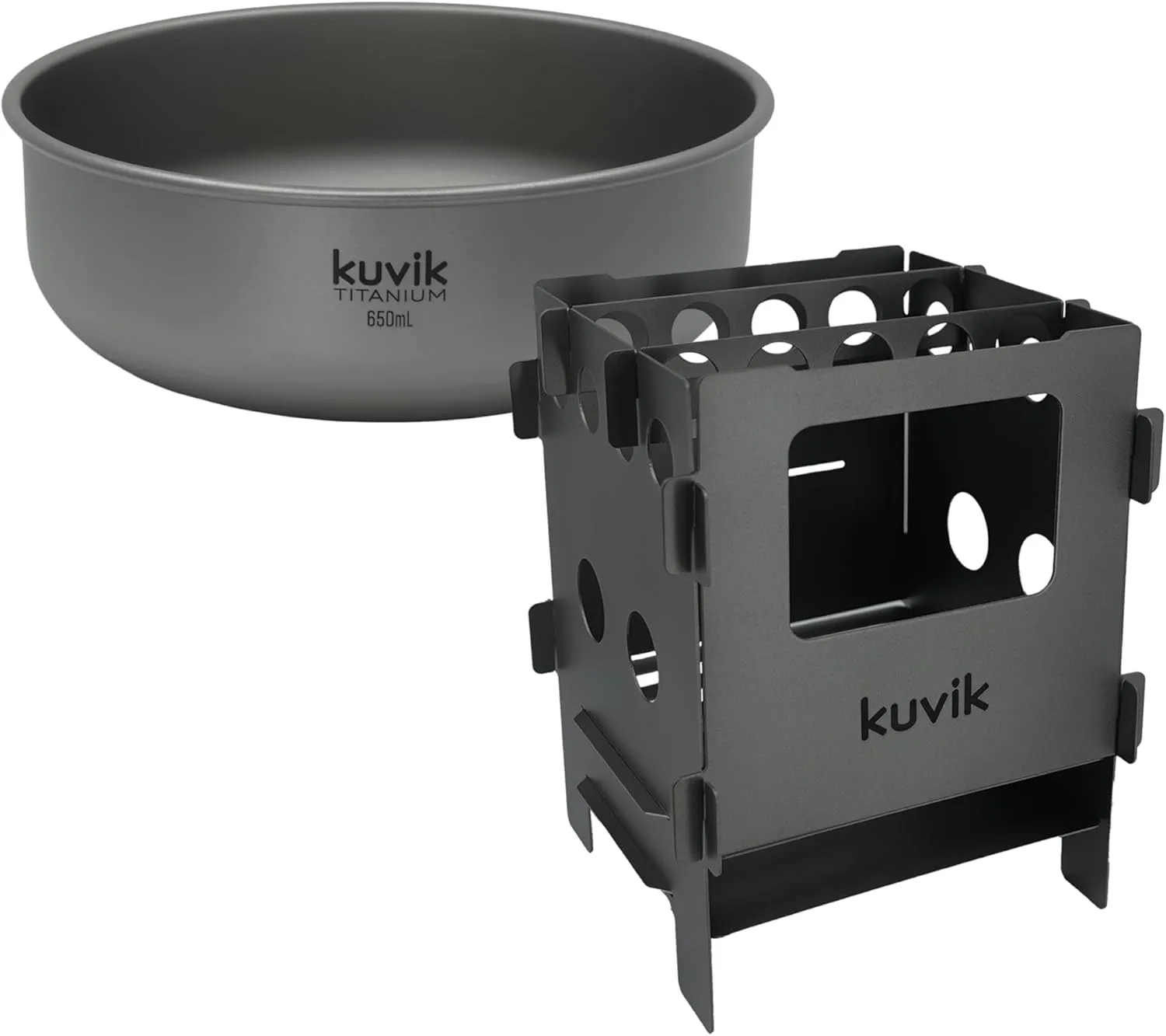 Kuvik 650ml (22 oz) Titanium Bowl & Titanium Compact Wood Stove Bundle