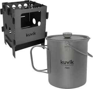 Kuvik Titanium Compact Wood Stove & 750ml (25.4 oz) Titanium French Press Bundle