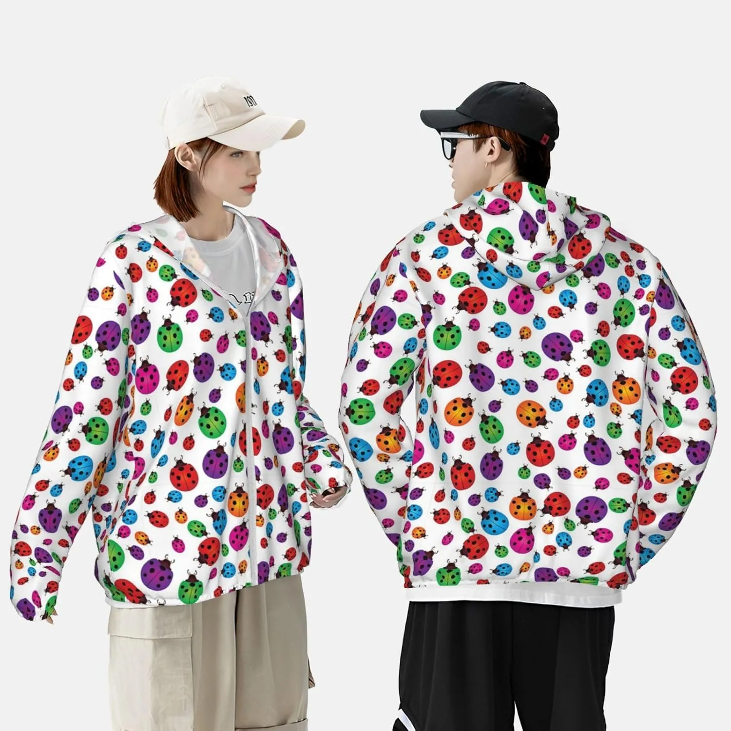 Ladybug Pattern Hoodie Sun Proof Hooded Shirt Refreshing Clothing Jacket Shirts Adult Long Sleeve Sports Hoodies