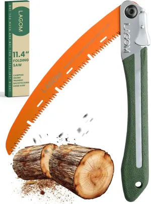 LAGOM Folding Camp Saw for Cutting Branches, 11.4" Curved Blade | SK5 Steel, Ergonomic Handle, One-Hand Use, Secure Lock | Foldable Pruning Tool for Camping, Gardening, Survival, Kayaking, Outdoors