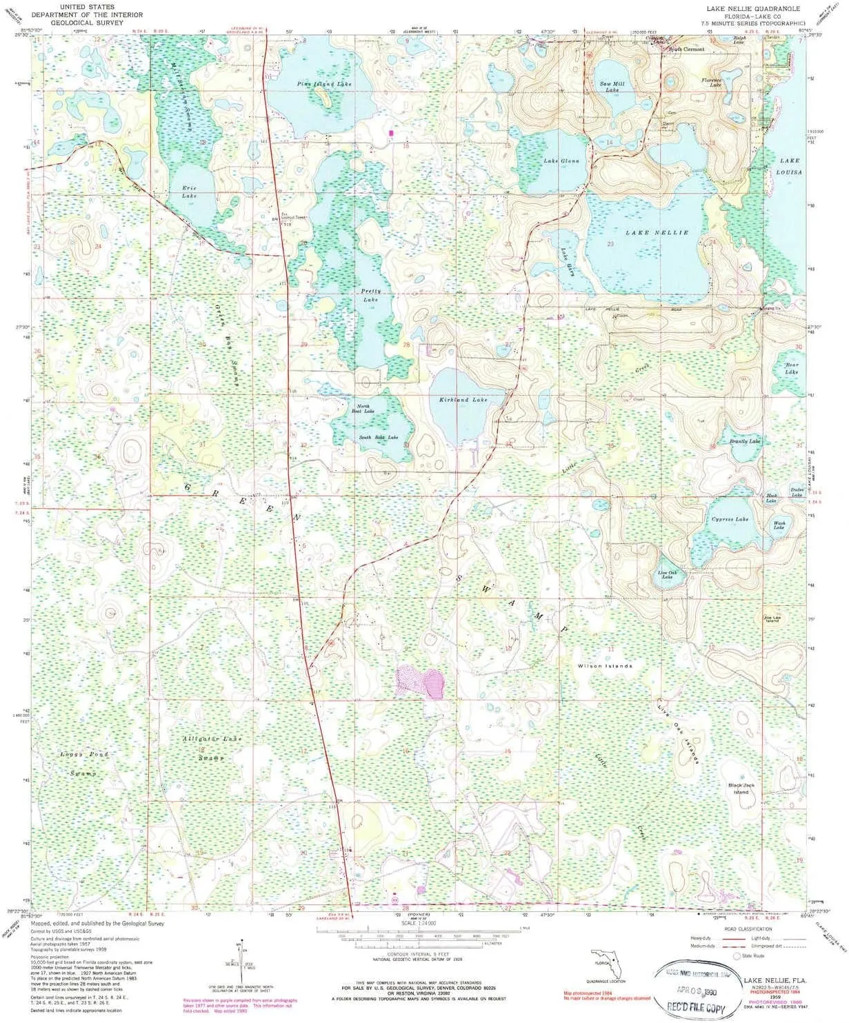 Lake Nellie FL topo map, 1:24000 Scale, 7.5 X 7.5 Minute, Historical, 1959, Updated 1981, 26.8 x 23 in