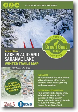 Lake Placid & Saranac Lake Winter Trails Map | Adirondacks High Peaks Hiking Map | Jackrabbit Ski Trail, Paul Smith’s College VIC, Cascade X-C Ski Center | Durable, Waterproof & Tear Resistant