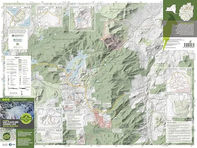 Lake Placid & Saranac Lake Winter Trails Map | Adirondacks High Peaks Hiking Map | Jackrabbit Ski Trail, Paul Smith’s College VIC, Cascade X-C Ski Center | Durable, Waterproof & Tear Resistant