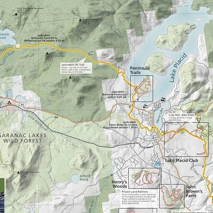 Lake Placid & Saranac Lake Winter Trails Map | Adirondacks High Peaks Hiking Map | Jackrabbit Ski Trail, Paul Smith’s College VIC, Cascade X-C Ski Center | Durable, Waterproof & Tear Resistant