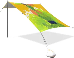 Latina Women Green Yellow Beach Cabana UPF50  Protection Waterproof Sun Shade with Sand Shovel, Sandbags for Camping Trips, Fishing, Backyard Fun or Picnics